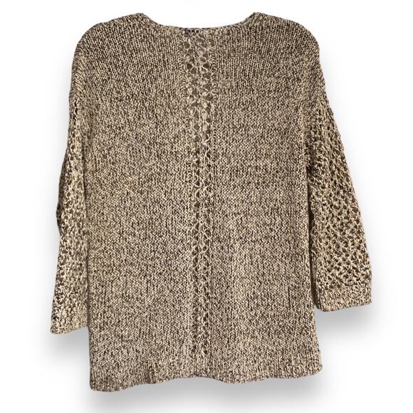 Womens J. Jill Marled Open Knit 3/4 Sleeve Cream Gold V Neck Sweater Size XS - Picture 2 of 16